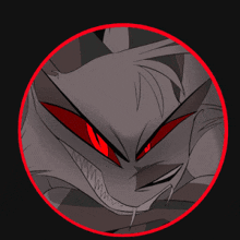 a drawing of a cat with red eyes and sharp teeth