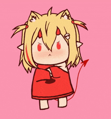 a cartoon drawing of a girl with horns and a tail