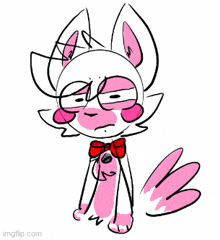a drawing of a pink and white animal with a bow tie