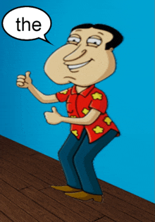 a cartoon character giving a thumbs up with the word the in a speech bubble