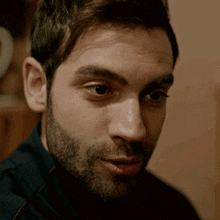 a man with a beard looks at the camera