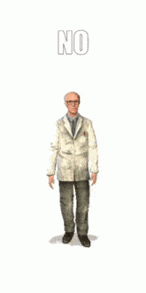 a man in a lab coat is dancing with the word no written above him