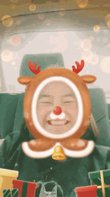 a person wearing a reindeer costume with a bell on their collar