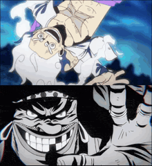 a black and white drawing of a man with a big smile on his face