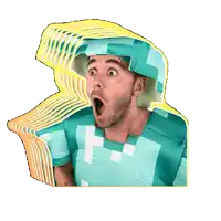 a man in a minecraft costume has his mouth open