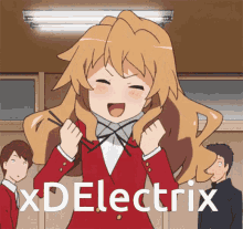a cartoon of a girl with the word electrix on the bottom right