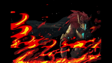 a drawing of a knight in armor surrounded by fire