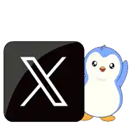 a penguin is standing next to a black square with the letter x