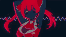 a drawing of a girl with red hair and a white shirt