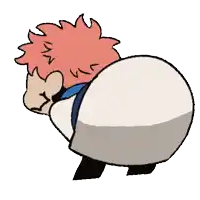a cartoon of a man with red hair and a white shirt is standing on his back .
