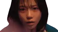 a close up of a woman 's face with a tear running down her face