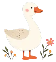 an illustration of a duck standing in a field with flowers