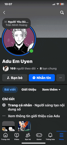a screenshot of a person 's facebook page shows the time as 10:07