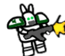 a cartoon of a rabbit holding a gun and a yellow star .
