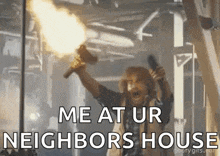 a man is holding a torch in his hand and screaming .