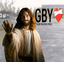 a picture of jesus with the words gby god bless you on the bottom