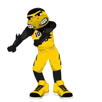 a cartoon drawing of a mascot with the number 10 on his jersey