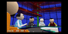 a group of cartoon characters sitting around a table with the words video by akb oke f on the bottom right