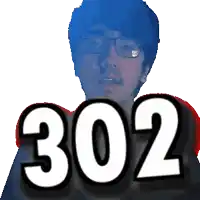 a pixelated image of a man with glasses and the number 302 behind him
