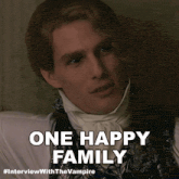 a picture of a man with the words one happy family on it