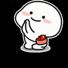 a cartoon character is holding a cell phone in his hand and smiling .