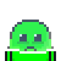 a pixel art of a green alien with the words " ant take "