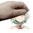 a pixel art of a hand holding a girl 's head .