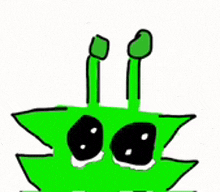 a cartoon drawing of a green alien with two antennas .