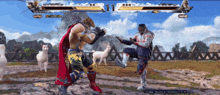 a video game screen shows a man kicking another man who is wearing a red cape