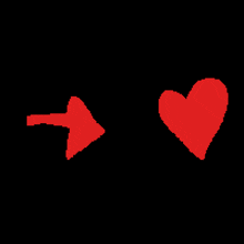 a pixel art of a red arrow pointing to a red heart