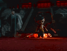 a cartoon character with chinese writing on the bottom of the screen