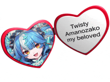 twisty amanozako my beloved is written on a heart shaped object