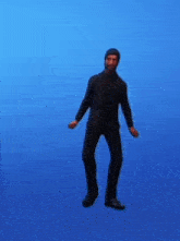 a man with a beard is standing in front of a blue background .