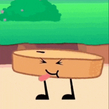 a cartoon character with arms and legs is sticking its tongue out and making a face .