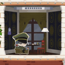 a cartoon drawing of a man in a military uniform