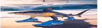 a shark is wearing a pair of blue nike shoes on the beach .
