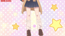 a girl in a school uniform is holding a stuffed animal and a backpack with the name nddds sama written on it