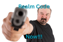 a man pointing a gun with the words realm code now written below him
