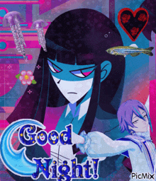 a picture of a girl and a boy with the words good night