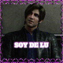 a picture of a man with the words soy de lu written on it