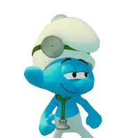 a smurf with a stethoscope around his neck and a mirror on his head