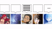 a collage of anime characters with a speech bubble that says ' lalala '