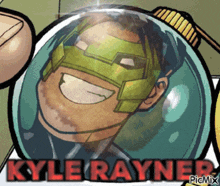 a picture of kyle rayner with a green mask on his face