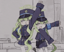 a drawing of two girls in police uniforms dancing