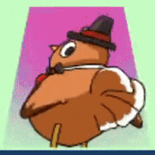 a cartoon bird wearing a hat and tie