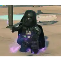 darth vader in a video game with purple smoke coming out of him