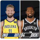 two basketball players one from indiana and one from brooklyn are standing next to each other