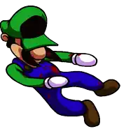 a cartoon of a man with a green hat and blue pants