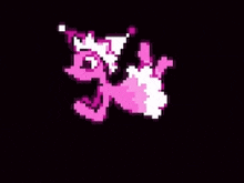 a pink and white pixel art of a squirrel wearing a santa hat .