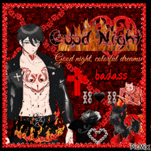 a picture of a man with a tattoo on his chest says good night colorful dreams badass